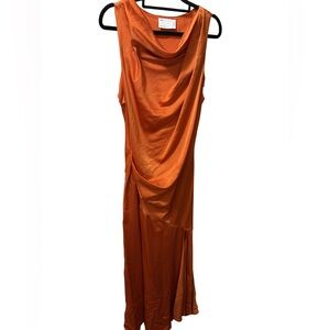 ASOS Elegant Orange Satin Draped Cowl Neck Maxi Dress
